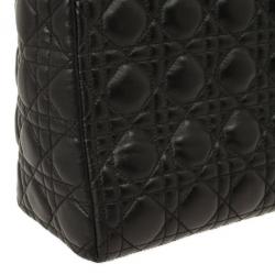 Pre Owned Christian Dior Black Lambskin Lady Cannage Large Bag