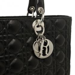 Pre Owned Christian Dior Black Lambskin Lady Cannage Large Bag