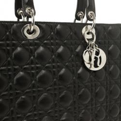 Pre Owned Christian Dior Black Lambskin Lady Cannage Large Bag