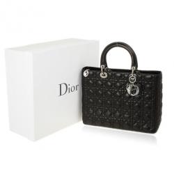 Pre Owned Christian Dior Black Lambskin Lady Cannage Large Bag