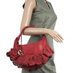 مملوكة مسبقًا Christian Dior Red Gypsy Ruffles Hobo Shoulder Bag