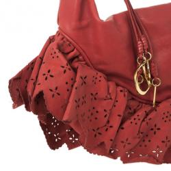 مملوكة مسبقًا Christian Dior Red Gypsy Ruffles Hobo Shoulder Bag