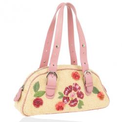 Pre Owned Dior Wicker Frame Bag with Raffia Flowers
