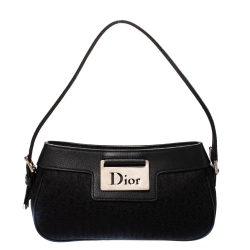 مملوكة مسبقًا Dior Black Fabric Jacquard Oblique Vintage Small Shoulder Bag
