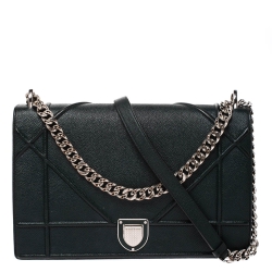 مملوكة مسبقًا Dior Dark Green Leather Large Diorama Flap Shoulder Bag