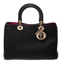 Pre Owned Dior Black Leather Medium Diorissimo Shopper Tote