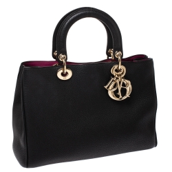 Pre Owned Dior Black Leather Medium Diorissimo Shopper Tote