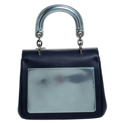 Pre Owned Dior Metallic Blue/Navy Blue Leather Mini Be Dior Top Handle Bag