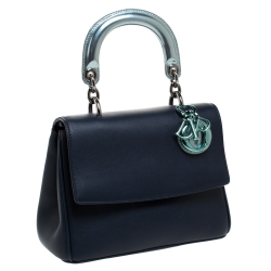 Pre Owned Dior Metallic Blue/Navy Blue Leather Mini Be Dior Top Handle Bag