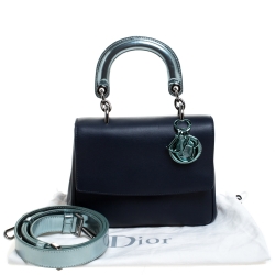 Pre Owned Dior Metallic Blue/Navy Blue Leather Mini Be Dior Top Handle Bag