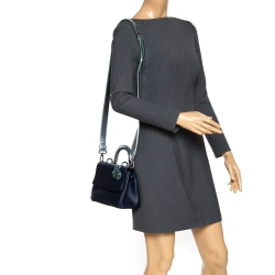 Pre Owned Dior Metallic Blue/Navy Blue Leather Mini Be Dior Top Handle Bag