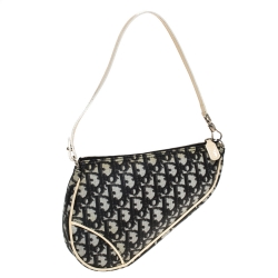 Pre Owned Dior Black/Cream Diorissimo Coated Canvas and Patent Leather Saddle Bag