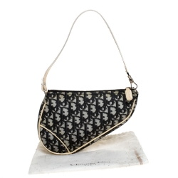 Pre Owned Dior Black/Cream Diorissimo Coated Canvas and Patent Leather Saddle Bag