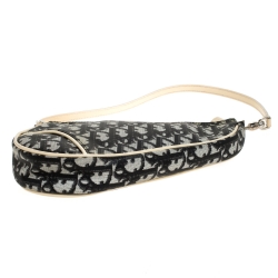 Pre Owned Dior Black/Cream Diorissimo Coated Canvas and Patent Leather Saddle Bag