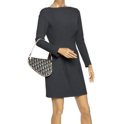 Pre Owned Dior Black/Cream Diorissimo Coated Canvas and Patent Leather Saddle Bag