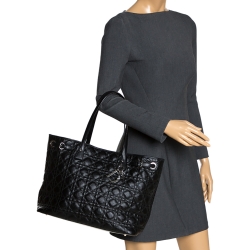 Pre Owned Dior Black Cannage Quilted Coated Canvas Medium Panarea Tote
