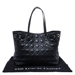 Pre Owned Dior Black Cannage Quilted Coated Canvas Medium Panarea Tote