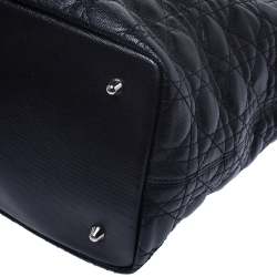 Pre Owned Dior Black Cannage Quilted Coated Canvas Medium Panarea Tote