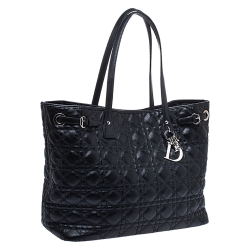 Pre Owned Dior Black Cannage Quilted Coated Canvas Medium Panarea Tote