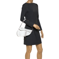 Pre Owned Dior White Leather Saddle Bag