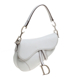 Pre Owned Dior White Leather Saddle Bag