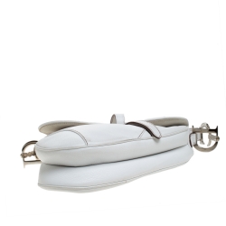 Pre Owned Dior White Leather Saddle Bag