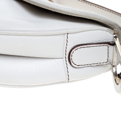 Pre Owned Dior White Leather Saddle Bag