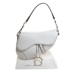 Pre Owned Dior White Leather Saddle Bag