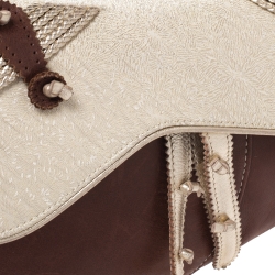 Pre Owned Dior Brown/Gold Leather and Fabric Braided Saddle Bag