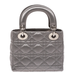 Dior Grey Cannage Satin Mini Lady Dior Tote