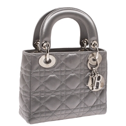 Dior Grey Cannage Satin Mini Lady Dior Tote