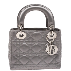 Dior Grey Cannage Satin Mini Lady Dior Tote