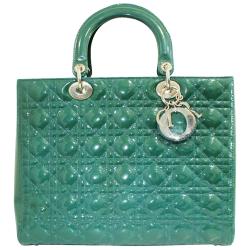 Dior Green Patent Leather Large Lady Dior Bag