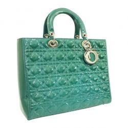 Dior Green Patent Leather Large Lady Dior Bag