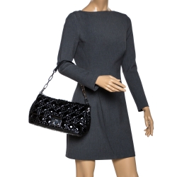 Pre Owned Dior Black Cannage Patent Leather New Lock Shoulder Bag