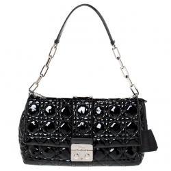 Pre Owned Dior Black Cannage Patent Leather New Lock Shoulder Bag