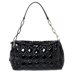 Pre Owned Dior Black Cannage Patent Leather New Lock Shoulder Bag