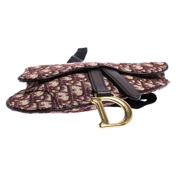 Pre Owned Dior Maroon Oblique Canvas and Leather Saddle Belt Bag
