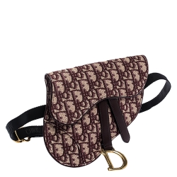 Pre Owned Dior Maroon Oblique Canvas and Leather Saddle Belt Bag