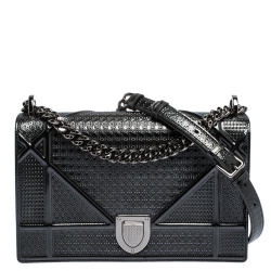 مملوكة مسبقًا Dior Metallic Grey Patent Leather Medium Diorama Shoulder Bag
