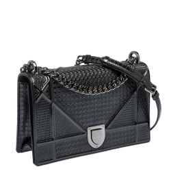 مملوكة مسبقًا Dior Metallic Grey Patent Leather Medium Diorama Shoulder Bag