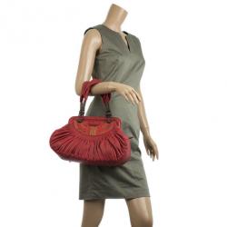 Pre Owned Christian Dior Plisse Large Pleated Red Lambskin Leather Handbag 
