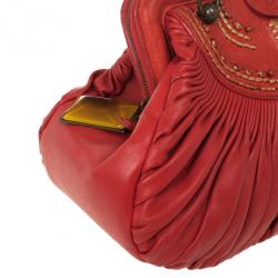 Pre Owned Christian Dior Plisse Large Pleated Red Lambskin Leather Handbag 