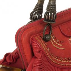 Pre Owned Christian Dior Plisse Large Pleated Red Lambskin Leather Handbag 
