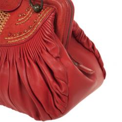 Pre Owned Christian Dior Plisse Large Pleated Red Lambskin Leather Handbag 