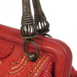 Pre Owned Christian Dior Plisse Large Pleated Red Lambskin Leather Handbag 