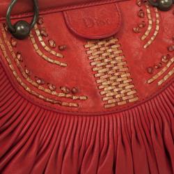 Pre Owned Christian Dior Plisse Large Pleated Red Lambskin Leather Handbag 