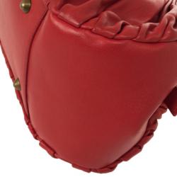 Pre Owned Christian Dior Plisse Large Pleated Red Lambskin Leather Handbag 