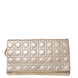مملوكة مسبقًا Dior Metallic Gold Cannage Leather Lady Dior Clutch