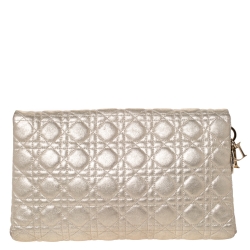 مملوكة مسبقًا Dior Metallic Gold Cannage Leather Lady Dior Clutch